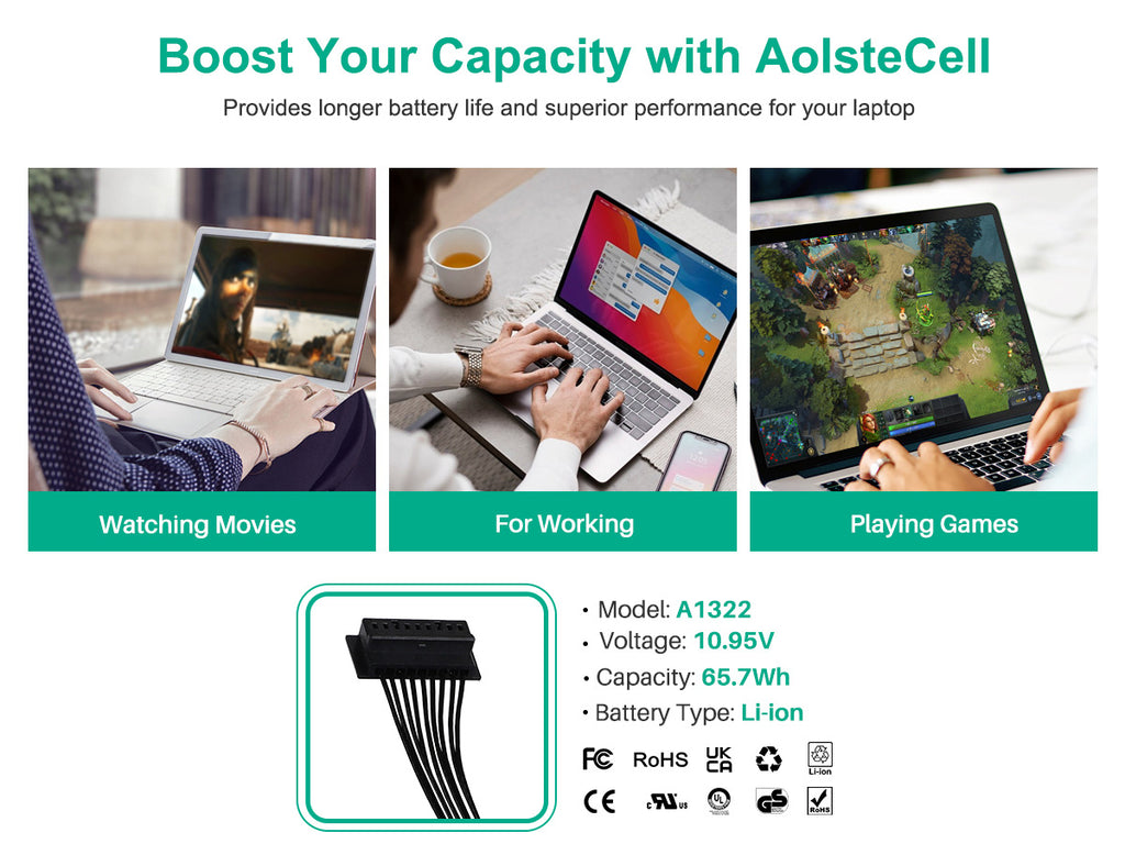 65.7Wh A1322 Battery for Apple MacBook Pro 13 Inch A1278 EMC 2326* EMC 2555*