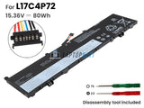 80Wh Battery for Lenovo L17M4P72 15.36V 4 Cells