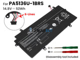 52Wh Battery for Toshiba PA5136U-1BRS 14.8V 4 Cells