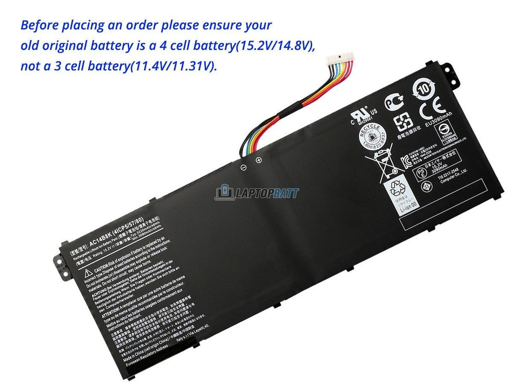 15.2V 48Wh Acer AC14B8K battery