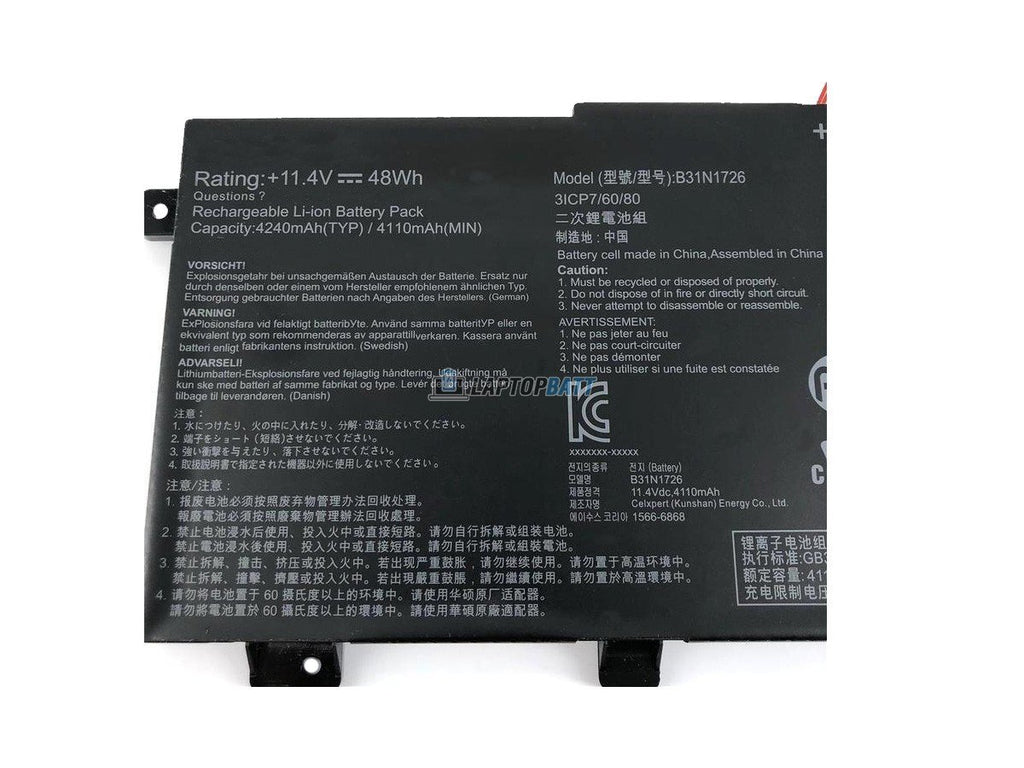 11.4V 48Wh Asus B31N1726 battery