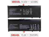 HP SR04XL battery (15.4V 70.07Wh vs 11.55V 52.5Wh)